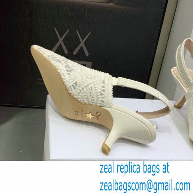 Dior Heel 6.5cm J'Adior Slingback Pumps in Macrame Embroidered Cotton White 2022
