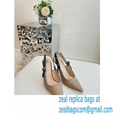 Dior Heel 9.5cm J'Adior Slingback Pumps in Beige Embroidered Jute Canvas 2022 - Click Image to Close