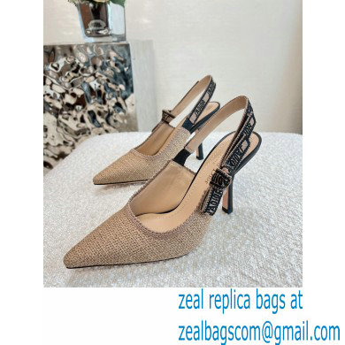 Dior Heel 9.5cm J'Adior Slingback Pumps in Beige Embroidered Jute Canvas 2022