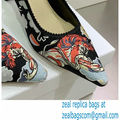 Dior Heel 9.5cm J'Adior Slingback Pumps in Black Multicolor Embroidered Cotton with Toile de Jouy Pop Motif 2022 - Click Image to Close