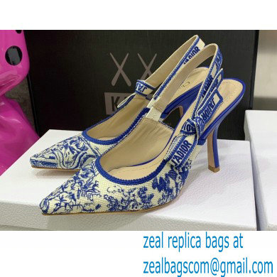 Dior Heel 9.5cm J'Adior Slingback Pumps in Bright Blue Toile de Jouy Embroidered Cotton 2022 - Click Image to Close