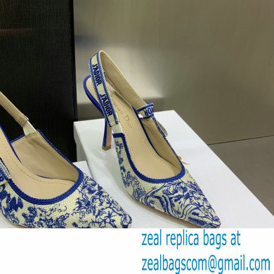 Dior Heel 9.5cm J'Adior Slingback Pumps in Bright Blue Toile de Jouy Embroidered Cotton 2022