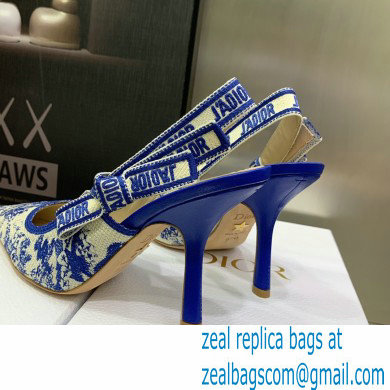 Dior Heel 9.5cm J'Adior Slingback Pumps in Bright Blue Toile de Jouy Embroidered Cotton 2022