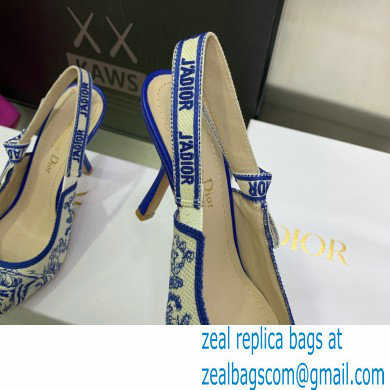 Dior Heel 9.5cm J'Adior Slingback Pumps in Bright Blue Toile de Jouy Embroidered Cotton 2022