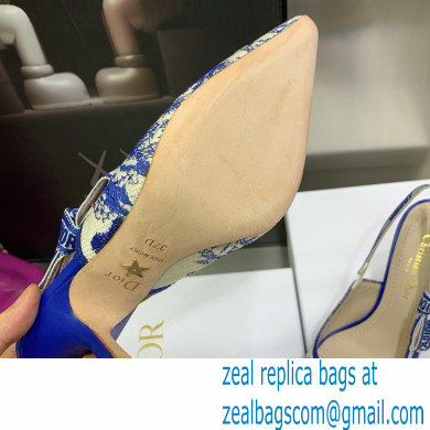 Dior Heel 9.5cm J'Adior Slingback Pumps in Bright Blue Toile de Jouy Embroidered Cotton 2022 - Click Image to Close