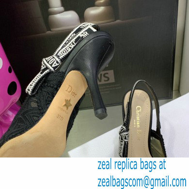 Dior Heel 9.5cm J'Adior Slingback Pumps in Macrame Embroidered Cotton Black 2022 - Click Image to Close