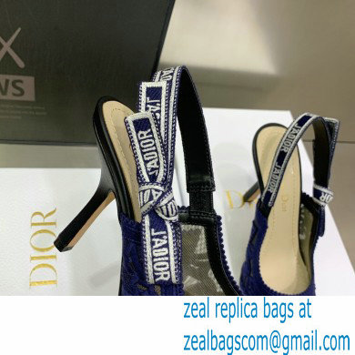 Dior Heel 9.5cm J'Adior Slingback Pumps in Macrame Embroidered Cotton Blue 2022
