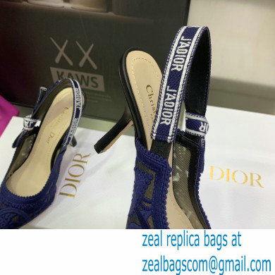 Dior Heel 9.5cm J'Adior Slingback Pumps in Macrame Embroidered Cotton Blue 2022 - Click Image to Close