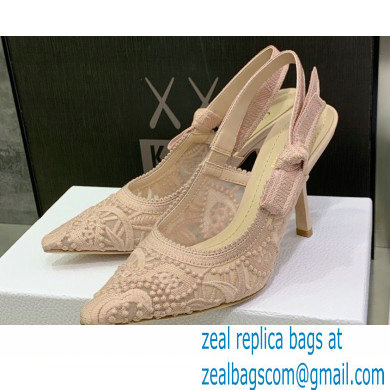 Dior Heel 9.5cm J'Adior Slingback Pumps in Macrame Embroidered Cotton Nude 2022 - Click Image to Close