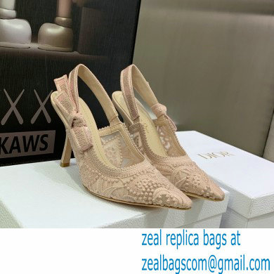 Dior Heel 9.5cm J'Adior Slingback Pumps in Macrame Embroidered Cotton Nude 2022