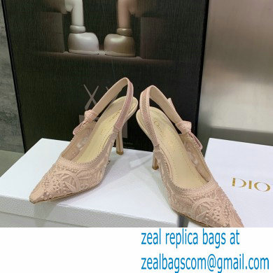 Dior Heel 9.5cm J'Adior Slingback Pumps in Macrame Embroidered Cotton Nude 2022