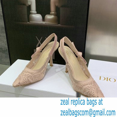 Dior Heel 9.5cm J'Adior Slingback Pumps in Macrame Embroidered Cotton Nude 2022 - Click Image to Close