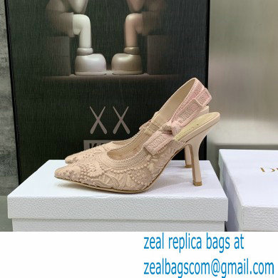 Dior Heel 9.5cm J'Adior Slingback Pumps in Macrame Embroidered Cotton Nude 2022