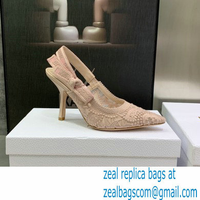 Dior Heel 9.5cm J'Adior Slingback Pumps in Macrame Embroidered Cotton Nude 2022 - Click Image to Close