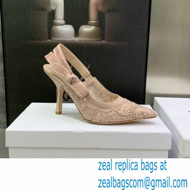 Dior Heel 9.5cm J'Adior Slingback Pumps in Macrame Embroidered Cotton Nude 2022