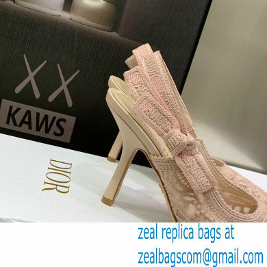 Dior Heel 9.5cm J'Adior Slingback Pumps in Macrame Embroidered Cotton Nude 2022 - Click Image to Close