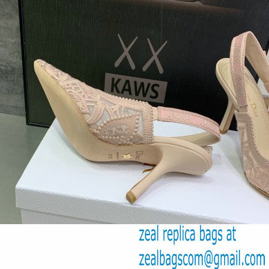 Dior Heel 9.5cm J'Adior Slingback Pumps in Macrame Embroidered Cotton Nude 2022