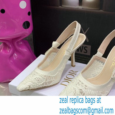 Dior Heel 9.5cm J'Adior Slingback Pumps in Macrame Embroidered Cotton White 2022