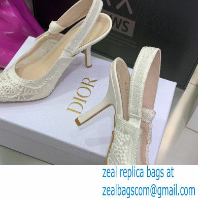 Dior Heel 9.5cm J'Adior Slingback Pumps in Macrame Embroidered Cotton White 2022 - Click Image to Close