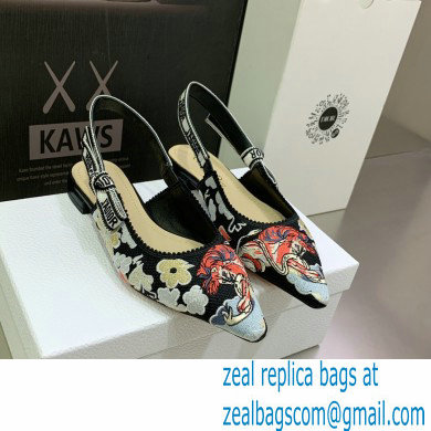 Dior J'Adior Slingback Ballerina Flats in Black Multicolor Embroidered Cotton with Toile de Jouy Pop Motif 2022 - Click Image to Close