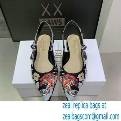 Dior J'Adior Slingback Ballerina Flats in Black Multicolor Embroidered Cotton with Toile de Jouy Pop Motif 2022