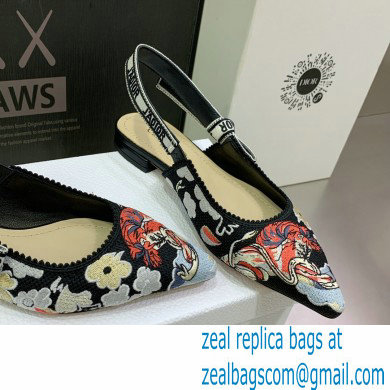 Dior J'Adior Slingback Ballerina Flats in Black Multicolor Embroidered Cotton with Toile de Jouy Pop Motif 2022 - Click Image to Close