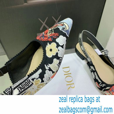 Dior J'Adior Slingback Ballerina Flats in Black Multicolor Embroidered Cotton with Toile de Jouy Pop Motif 2022 - Click Image to Close