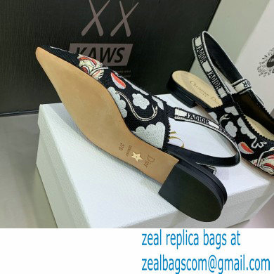 Dior J'Adior Slingback Ballerina Flats in Black Multicolor Embroidered Cotton with Toile de Jouy Pop Motif 2022 - Click Image to Close