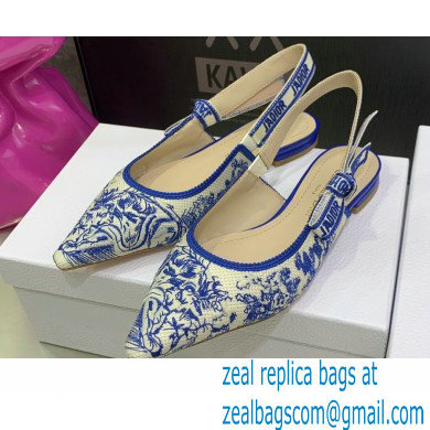 Dior J'Adior Slingback Ballerina Flats in Bright Blue Toile de Jouy Embroidered Cotton 2022