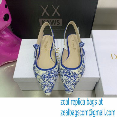 Dior J'Adior Slingback Ballerina Flats in Bright Blue Toile de Jouy Embroidered Cotton 2022 - Click Image to Close