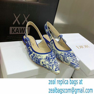 Dior J'Adior Slingback Ballerina Flats in Bright Blue Toile de Jouy Embroidered Cotton 2022