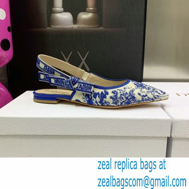 Dior J'Adior Slingback Ballerina Flats in Bright Blue Toile de Jouy Embroidered Cotton 2022 - Click Image to Close