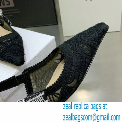 Dior J'Adior Slingback Ballerina Flats in Macrame Embroidered Cotton Black 2022