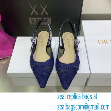 Dior J'Adior Slingback Ballerina Flats in Macrame Embroidered Cotton Blue 2022