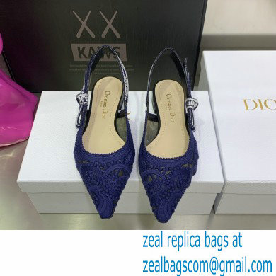 Dior J'Adior Slingback Ballerina Flats in Macrame Embroidered Cotton Blue 2022 - Click Image to Close