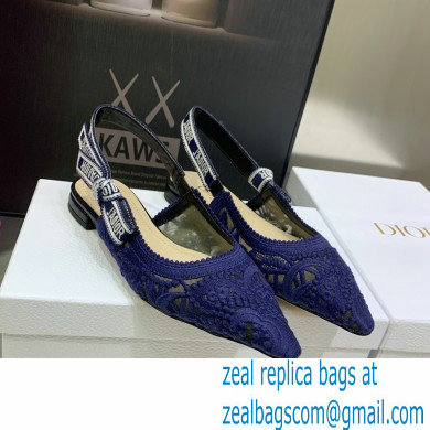 Dior J'Adior Slingback Ballerina Flats in Macrame Embroidered Cotton Blue 2022 - Click Image to Close