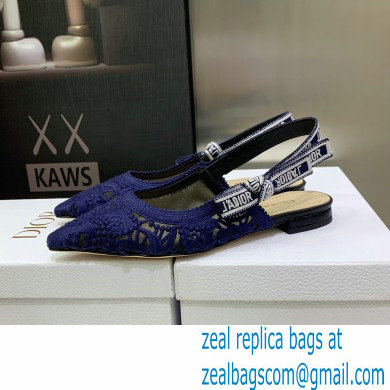 Dior J'Adior Slingback Ballerina Flats in Macrame Embroidered Cotton Blue 2022 - Click Image to Close