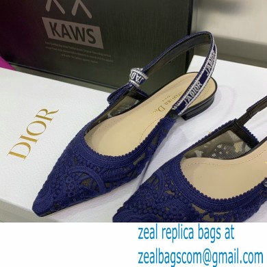 Dior J'Adior Slingback Ballerina Flats in Macrame Embroidered Cotton Blue 2022