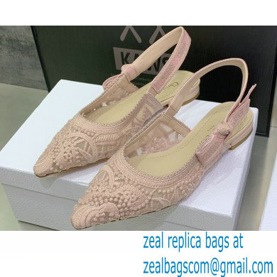 Dior J'Adior Slingback Ballerina Flats in Macrame Embroidered Cotton Nude 2022 - Click Image to Close