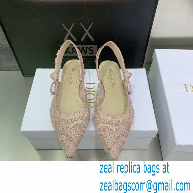 Dior J'Adior Slingback Ballerina Flats in Macrame Embroidered Cotton Nude 2022 - Click Image to Close