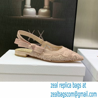 Dior J'Adior Slingback Ballerina Flats in Macrame Embroidered Cotton Nude 2022 - Click Image to Close