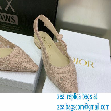 Dior J'Adior Slingback Ballerina Flats in Macrame Embroidered Cotton Nude 2022 - Click Image to Close