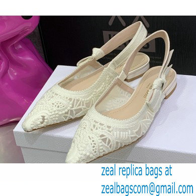 Dior J'Adior Slingback Ballerina Flats in Macrame Embroidered Cotton White 2022