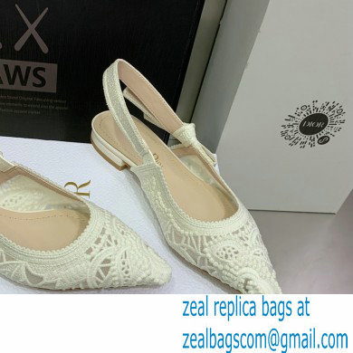 Dior J'Adior Slingback Ballerina Flats in Macrame Embroidered Cotton White 2022