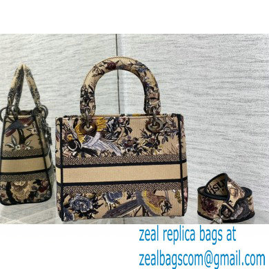 Dior Medium Lady D-Lite Bag in Brown Toile de Jouy Embroidery 2022