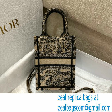 Dior Mini Book Tote Phone Bag in Brown Toile de Jouy Embroidery 2022