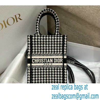 Dior Mini Book Tote Phone Bag in Houndstooth Embroidery Black 2022 - Click Image to Close