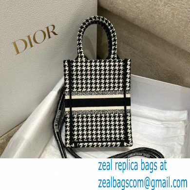 Dior Mini Book Tote Phone Bag in Houndstooth Embroidery Black 2022