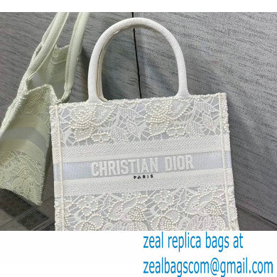 Dior Small Book Tote Bag in Natural Macrame-Effect Embroidery 2022