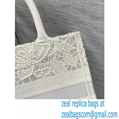 Dior Small Book Tote Bag in Natural Macrame-Effect Embroidery 2022